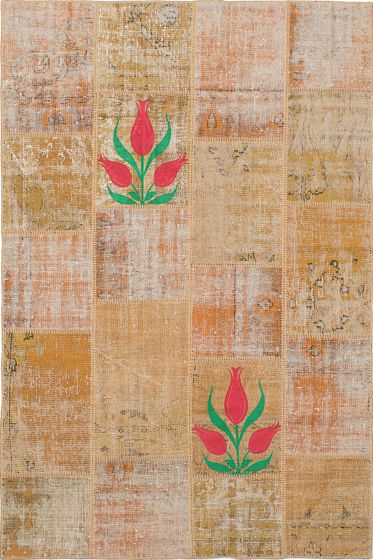 Turkish Color Transition Patchwork 5'2" x 7'10" Hand-knotted Wool Rug 