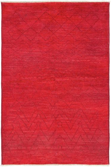 Indian Vibrance 6'0" x 9'1" Hand-knotted Wool Red Rug