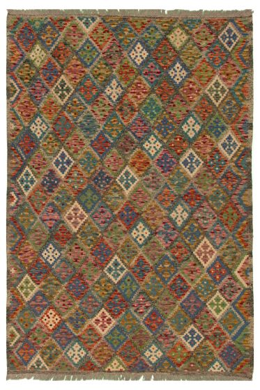 Turkish Bold and Colorful 5'10" x 7'10" Flat-Weave Wool Kilim 