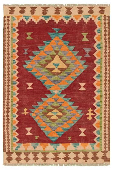 Turkish Bold and Colorful 4'10" x 6'6" Flat-Weave Wool Kilim 
