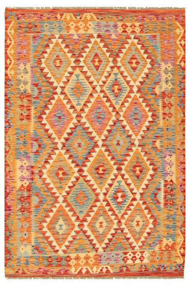 Turkish Bold and Colorful 5'1" x 6'9" Flat-Weave Wool Kilim 