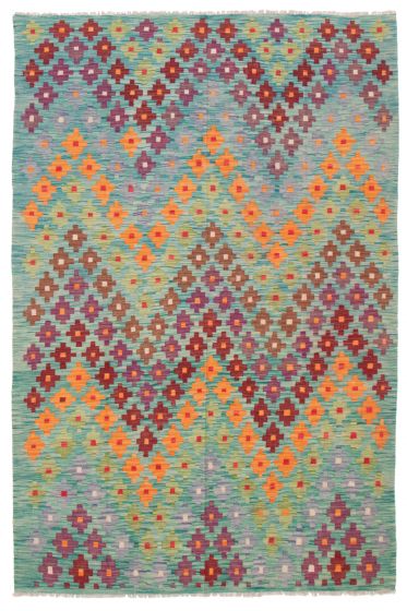 Turkish Bold and Colorful 6'6" x 9'9" Flat-Weave Wool Kilim 