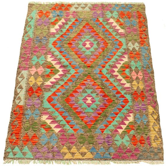 Turkish Sivas 3'11" x 5'7" Flat-Weave Wool Kilim 