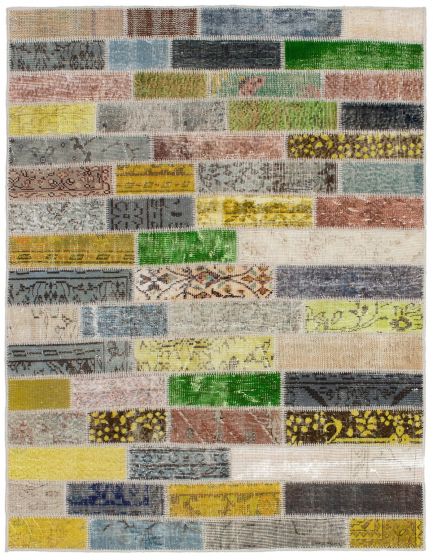 Turkish Color Transition Patchwork 4'9" x 6'2" Hand-knotted Wool Rug 