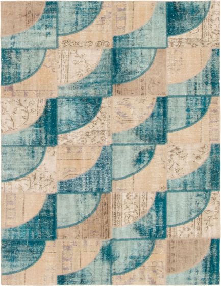Turkish Color Transition Patchwork 5'6" x 7'9" Hand-knotted Wool Rug 