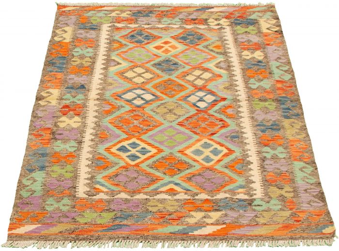 Turkish Bold and Colorful 4'0" x 6'5" Flat-Weave Wool Kilim 