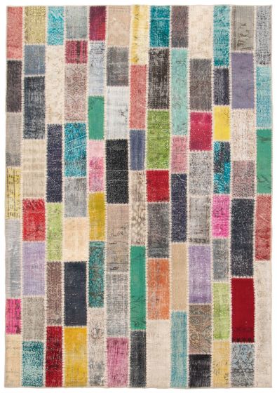 Turkish Color Transition Patchwork 6'11" x 10'0" Hand-knotted Wool Rug 
