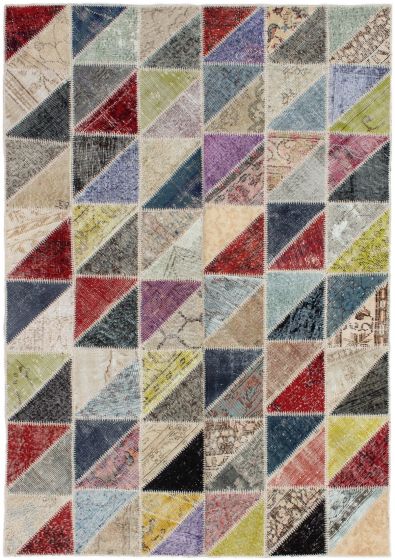 Turkish Color Transition Patchwork 5'5" x 7'8" Hand-knotted Wool Rug 