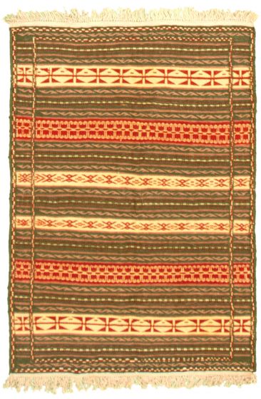 Turkish Ottoman Kashkoli 3'2" x 4'8" Flat-Weave Wool Tapestry Kilim 