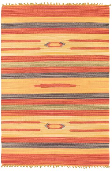 Turkish Bold and Colorful 4'0" x 6'0" Flat-Weave Wool Kilim 