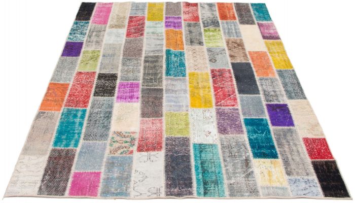 Turkish Color Transition Patchwork 6'9" x 9'9" Hand-knotted Wool Rug 