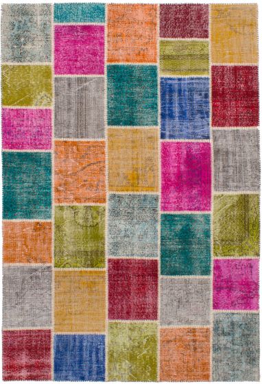 Turkish Color Transition Patchwork 6'7" x 10'0" Hand-knotted Wool Rug 
