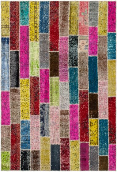 Tapis vif et coloré patchwork 5'6" x 8'1" en laine