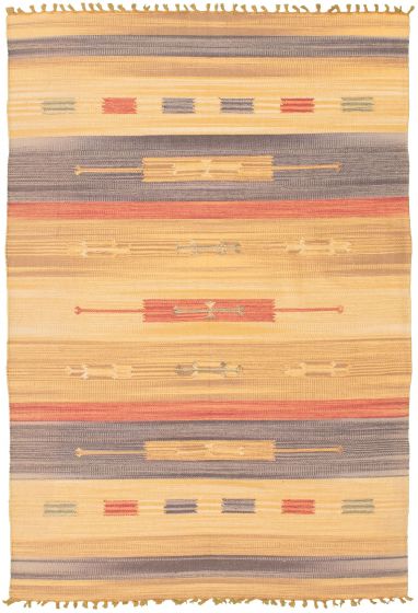 Turkish Bold and Colorful 4'0" x 6'0" Flat-Weave Wool Kilim 