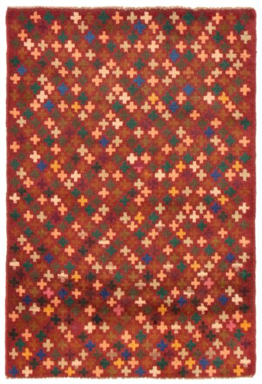 Afghan Baluch 2'11" x 4'6" Hand-knotted Wool Dark Red Rug