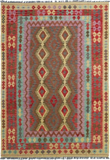 Turkish Kashkoli FW 6'5" x 9'9" Flat-Weave Wool Kilim 
