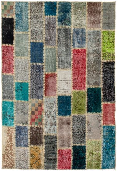 Turkish Color Transition Patchwork 4'7" x 6'10" Hand-knotted Wool Rug 