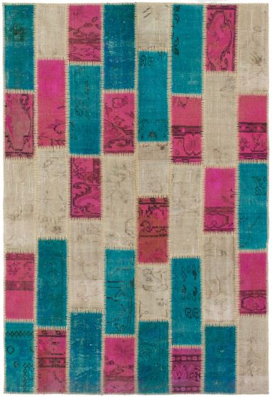 Turkish Color Transition Patchwork 4'10" x 7'2" Hand-knotted Wool Rug 