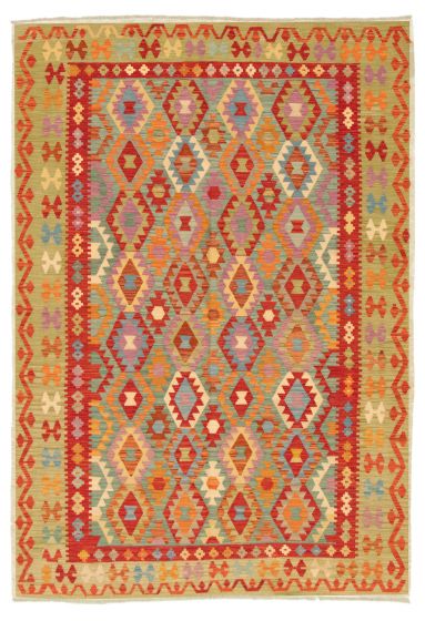 Turkish Bold and Colorful 6'8" x 9'9" Flat-Weave Wool Kilim 