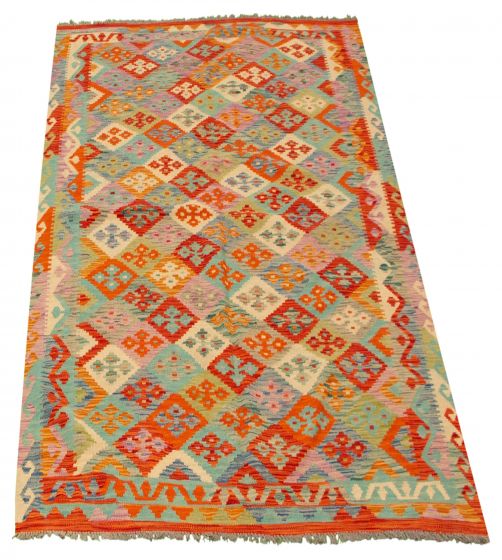Turkish Bold and Colorful 5'8" x 7'8" Flat-Weave Wool Kilim 