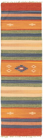 Turkish Bold and Colorful 2'0" x 6'8" Flat-Weave Wool Kilim 