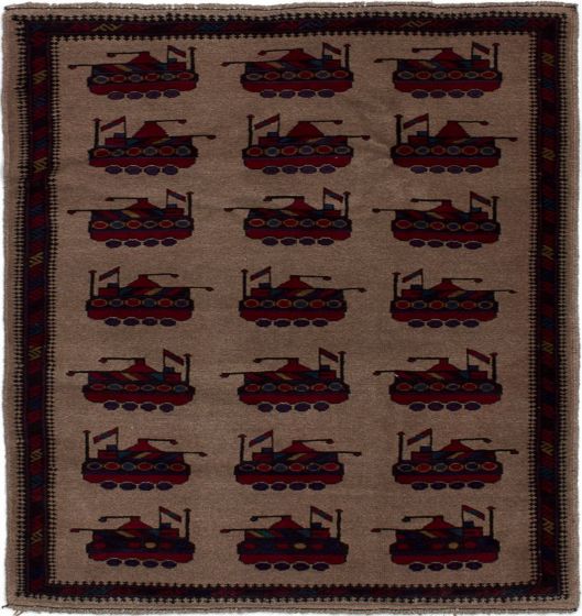 Afghan Rare War 3'0" x 4'5" Hand-knotted Wool Rug 