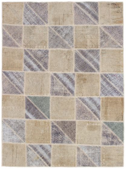 Turkish Color Transition Patchwork 4'9" x 6'6" Hand-knotted Wool Rug 