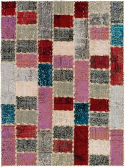 Turkish Color Transition Patchwork 4'9" x 6'7" Hand-knotted Wool Rug 