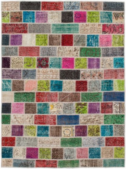 Turkish Color Transition Patchwork 4'9" x 6'5" Hand-knotted Wool Rug 