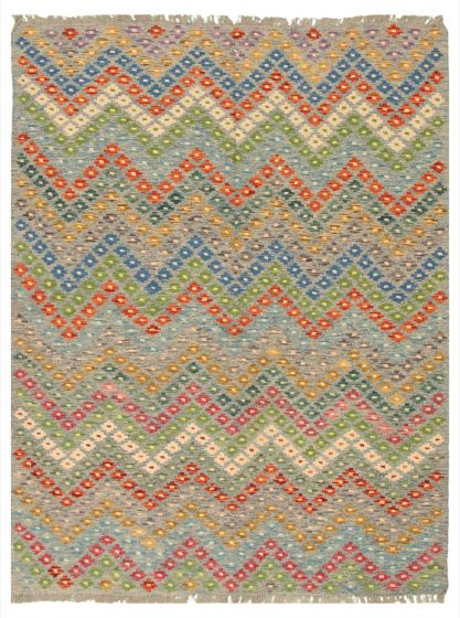 Turkish Bold and Colorful 5'8" x 7'8" Flat-Weave Wool Kilim 