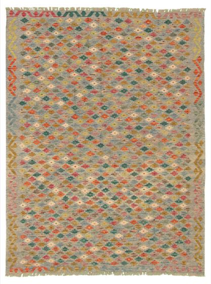 Turkish Bold and Colorful 5'7" x 7'8" Flat-Weave Wool Kilim 