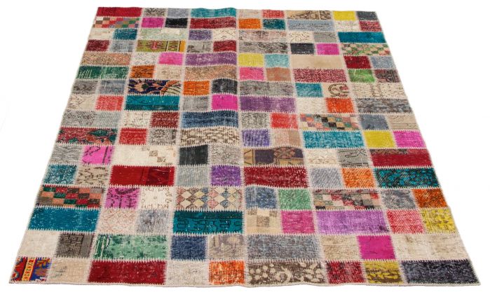 Turkish Color Transition Patchwork 5'7" x 7'9" Hand-knotted Wool Rug 