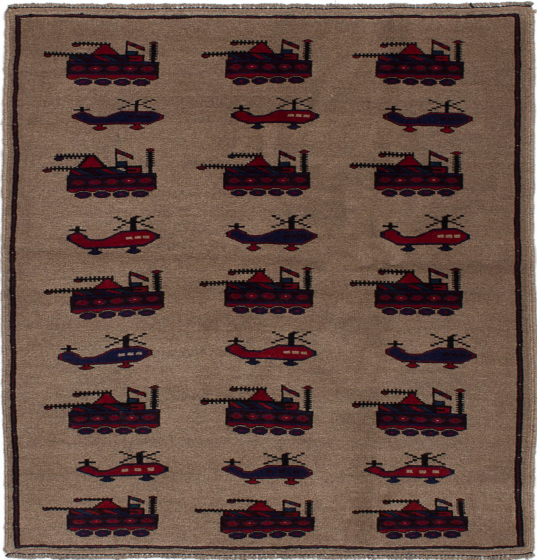 Afghan Rare War 3'0" x 4'5" Hand-knotted Wool Rug 