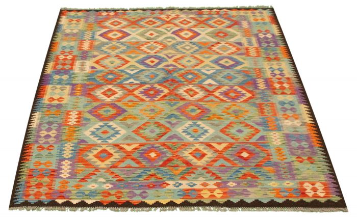 Turkish Bold and Colorful 5'11" x 7'10" Flat-Weave Wool Kilim 
