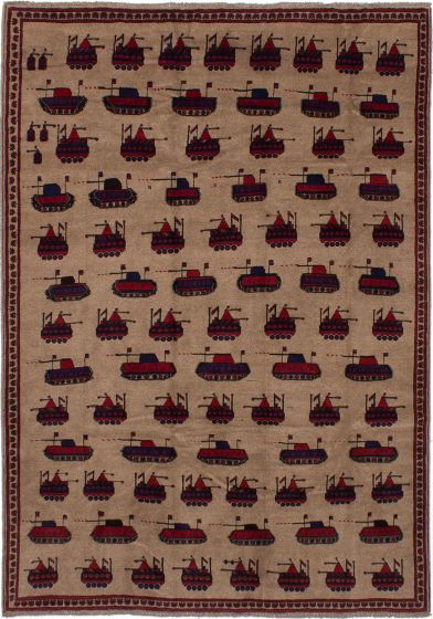 Afghan Rare War 6'10" x 9'5" Hand-knotted Wool Rug 