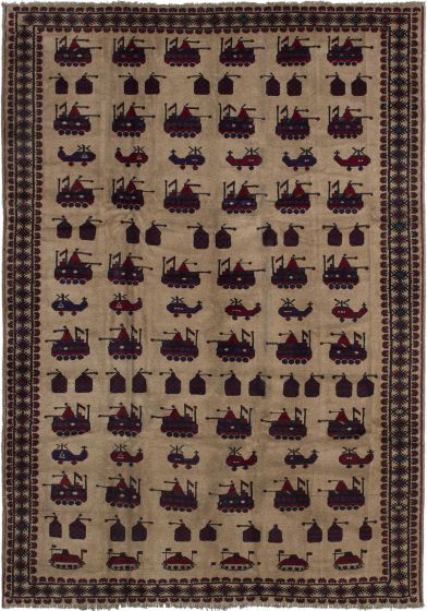 Afghan Rare War 6'7" x 9'6" Hand-knotted Wool Rug 