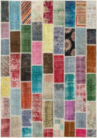 Turkish Color Transition Patchwork 5'8" x 8'2" Hand-knotted Wool Rug 