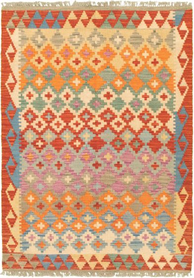 Turkish Bold and Colorful 3'3" x 4'8" Flat-Weave Wool Kilim 
