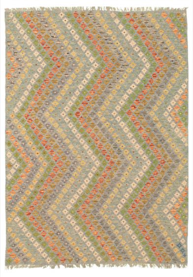 Turkish Bold and Colorful 5'10" x 8'4" Flat-Weave Wool Kilim 