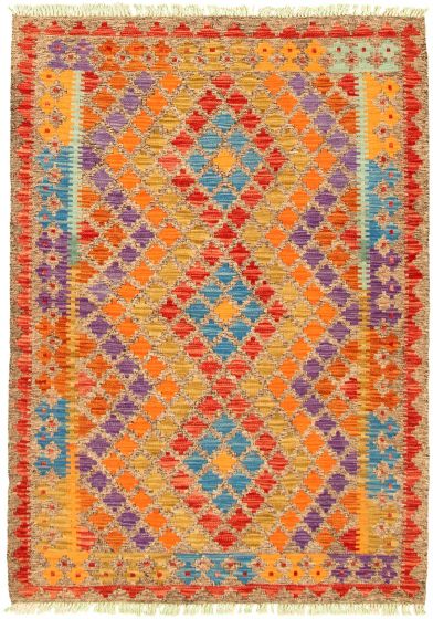 Turkish Bold and Colorful 4'0" x 5'8" Flat-Weave Wool Kilim 