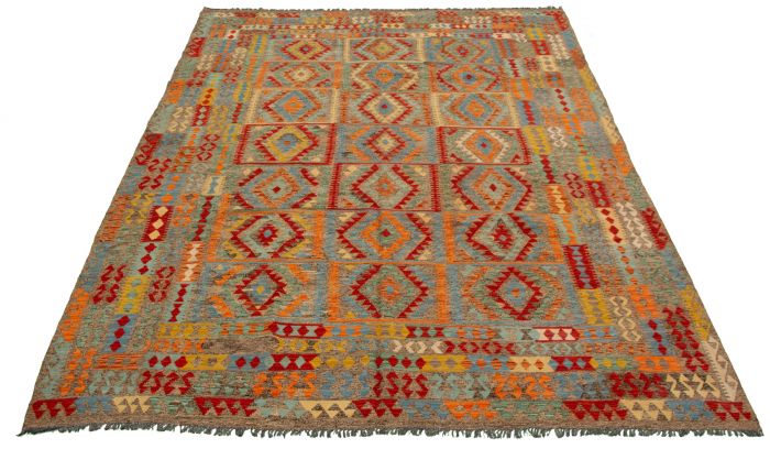 Turkish Bold and Colorful 8'2" x 11'7" Flat-Weave Wool Kilim 
