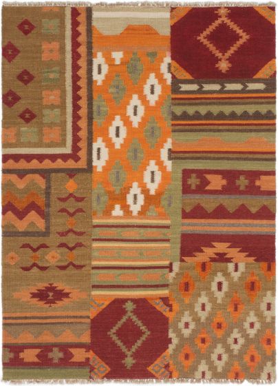 Turkish Izmir FW 4'8" x 6'4" Flat-Weave Wool Kilim 