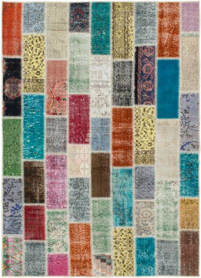 Tapis vif et coloré patchwork 5'7" x 7'9" en laine