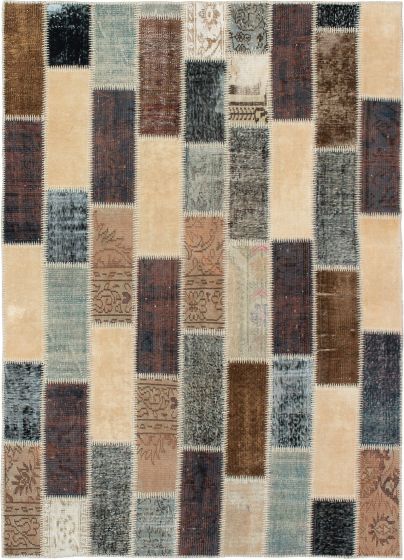 Turkish Color Transition Patchwork 5'7" x 7'10" Hand-knotted Wool Rug 