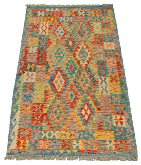 Turkish Bold and Colorful 5'1" x 6'9" Flat-Weave Wool Kilim 