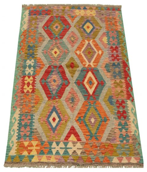 Turkish Bold and Colorful 5'2" x 6'9" Flat-Weave Wool Kilim 
