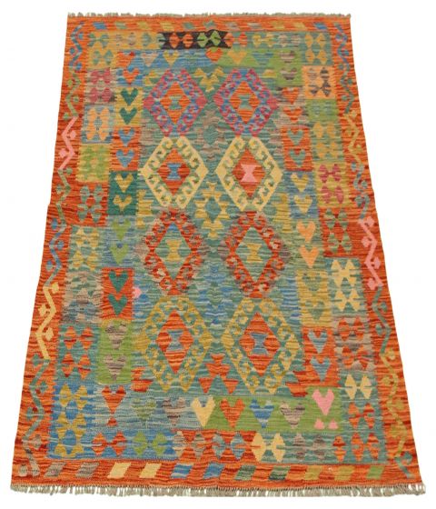 Turkish Bold and Colorful 5'0" x 6'7" Flat-Weave Wool Kilim 