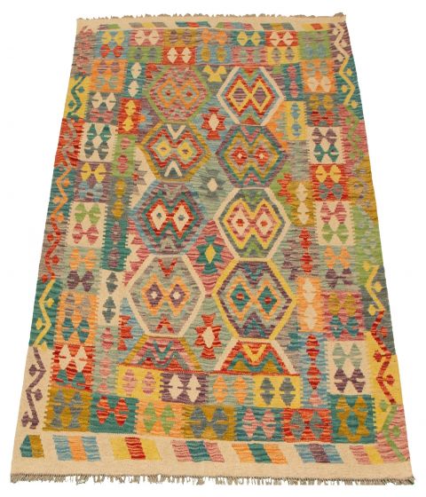 Turkish Bold and Colorful 5'3" x 6'7" Flat-Weave Wool Kilim 