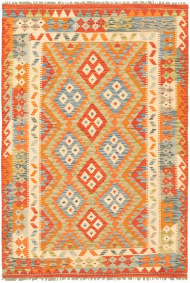 Kilim vif et coloré 4'3" x 6'3" en laine