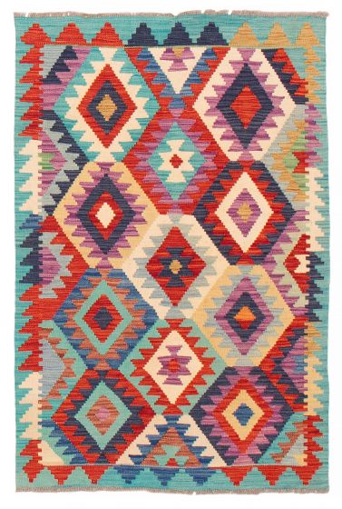 Kilim vif et coloré 3'2" x 4'11" en laine